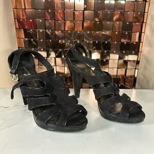 CHRISTIAN Siriano Black Suede Heels w Black Patent Trim Size 8